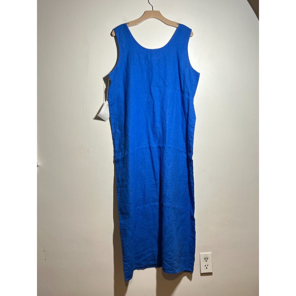 FLAX NWT Cobalt Blue 100% Linen Long Round Neck Sleeveless Long Maxi Dress L - Picture 7 of 7